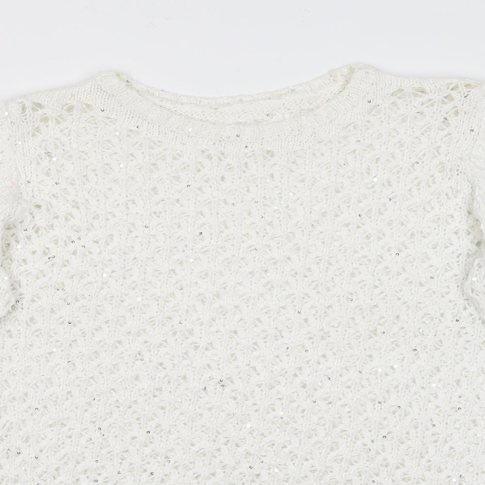 George Womens White Crew Neck  Acrylic Pullover Jumper Size 18