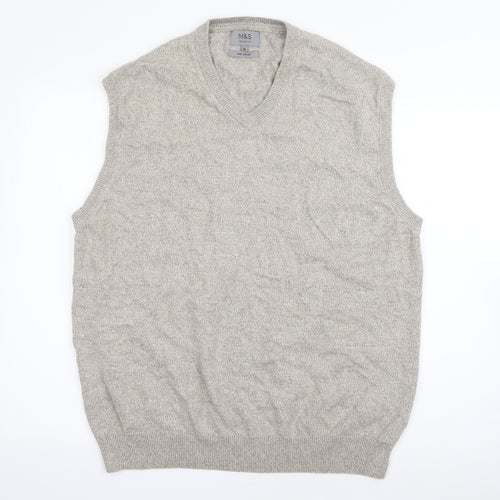 Marks and Spencer Mens Beige V-Neck  Cotton Pullover Jumper Size XL