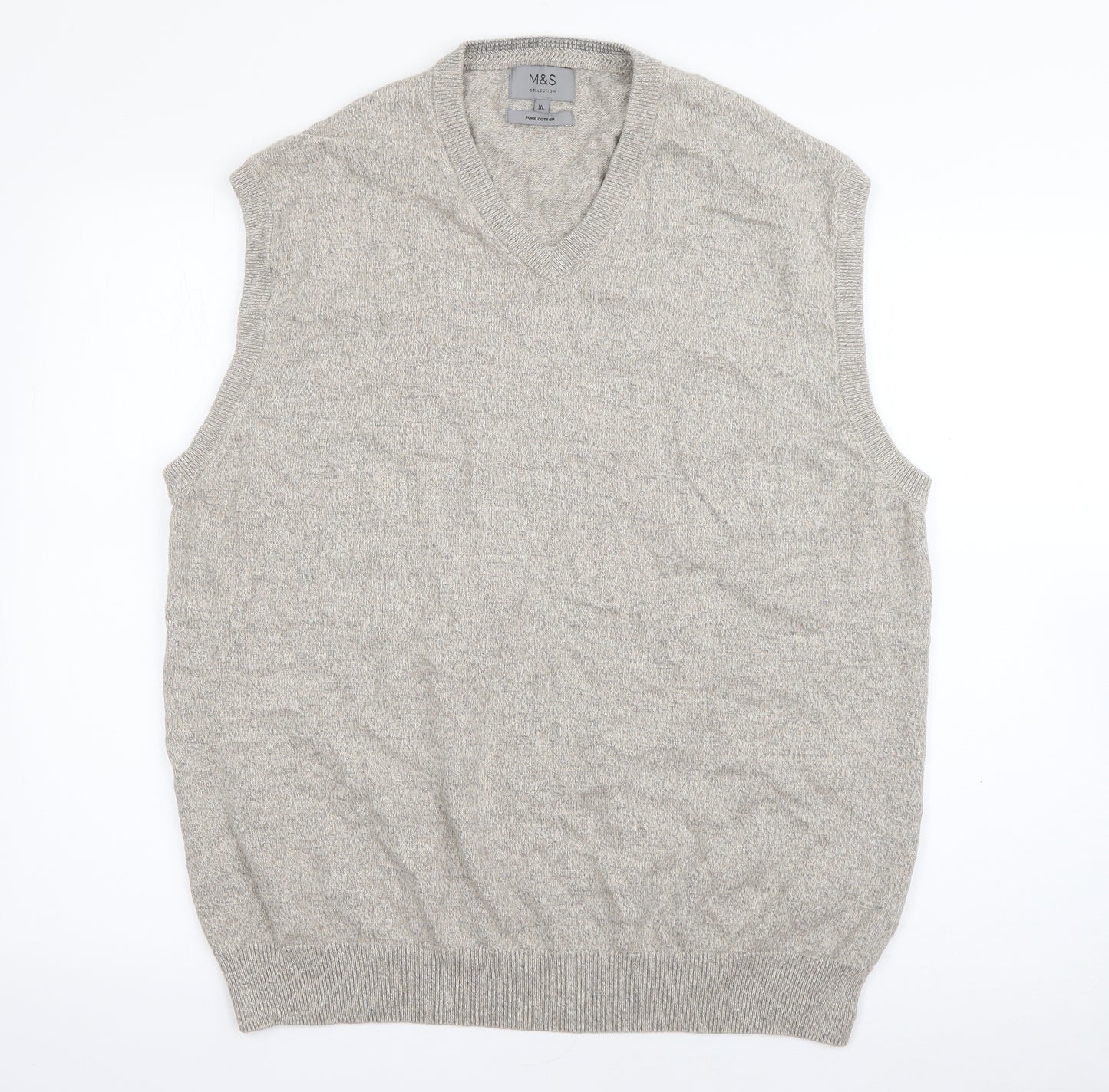 Marks and Spencer Mens Beige V-Neck  Cotton Pullover Jumper Size XL