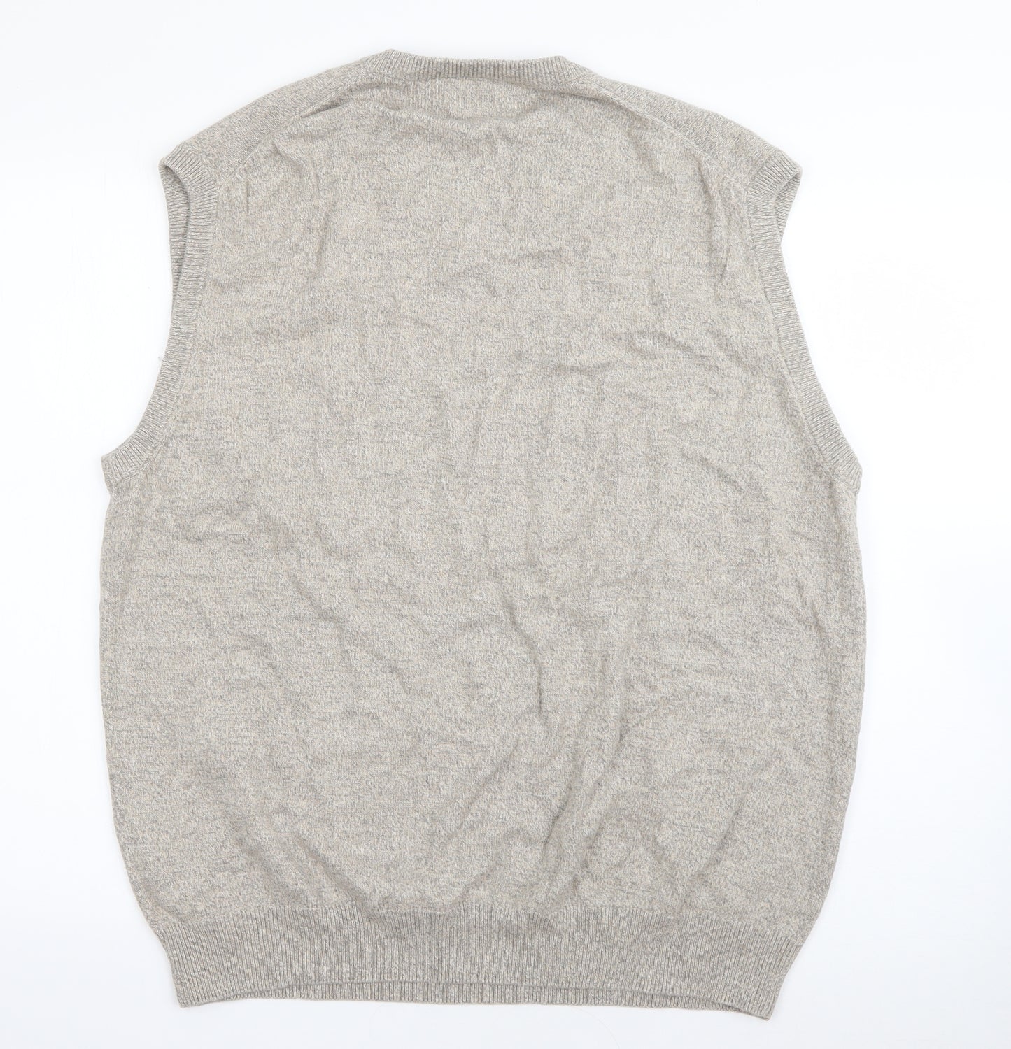 Marks and Spencer Mens Beige V-Neck  Cotton Pullover Jumper Size XL