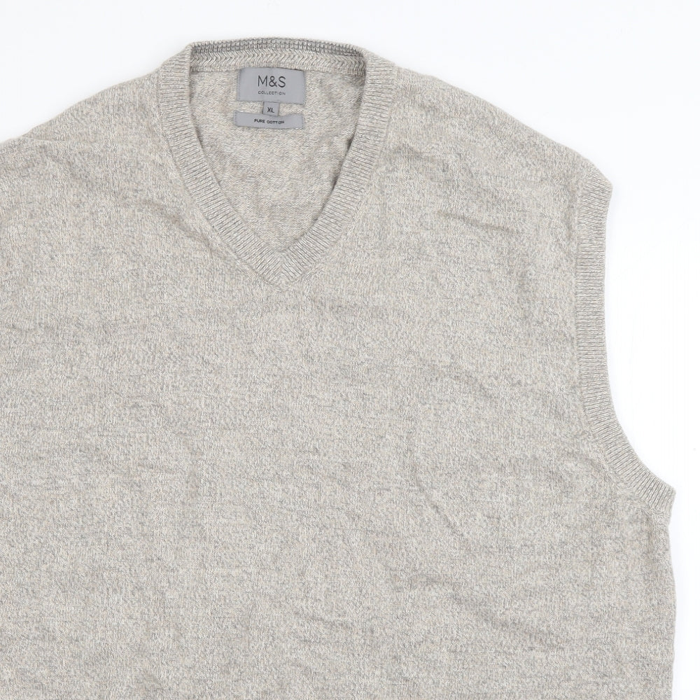 Marks and Spencer Mens Beige V-Neck  Cotton Pullover Jumper Size XL