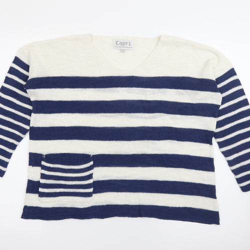 Capri Womens Blue V-Neck Striped Viscose  Jumper Size XS