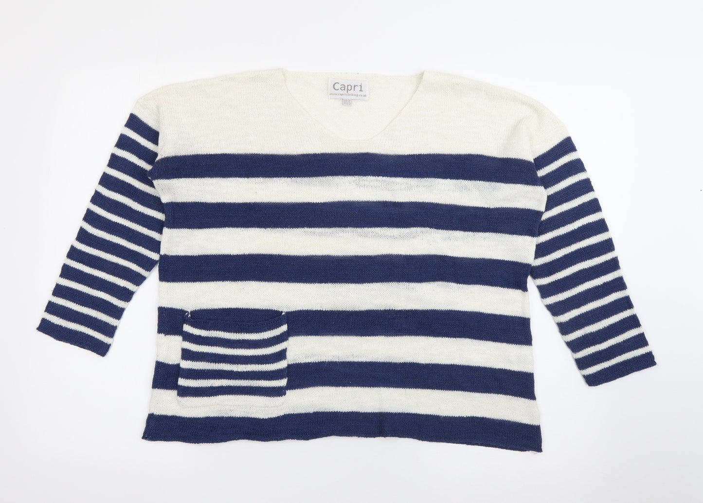 Capri Womens Blue V-Neck Striped Viscose  Jumper Size XS