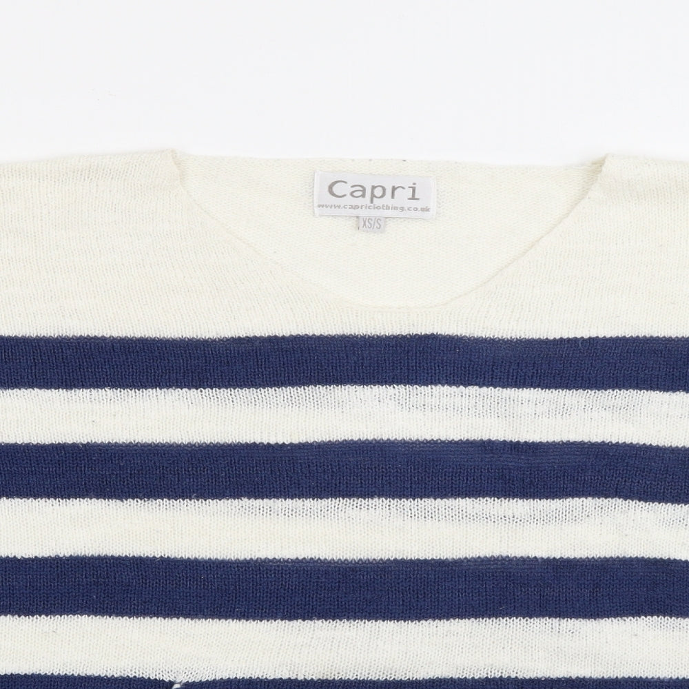 Capri Womens Blue V-Neck Striped Viscose  Jumper Size XS