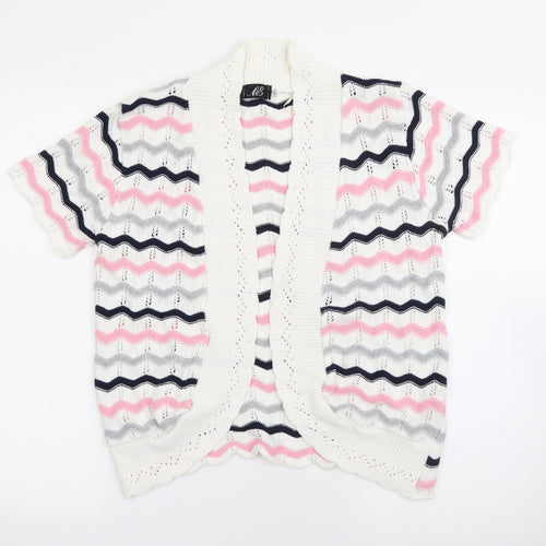 ME Womens White V-Neck Striped Cotton Cardigan Jumper Size L