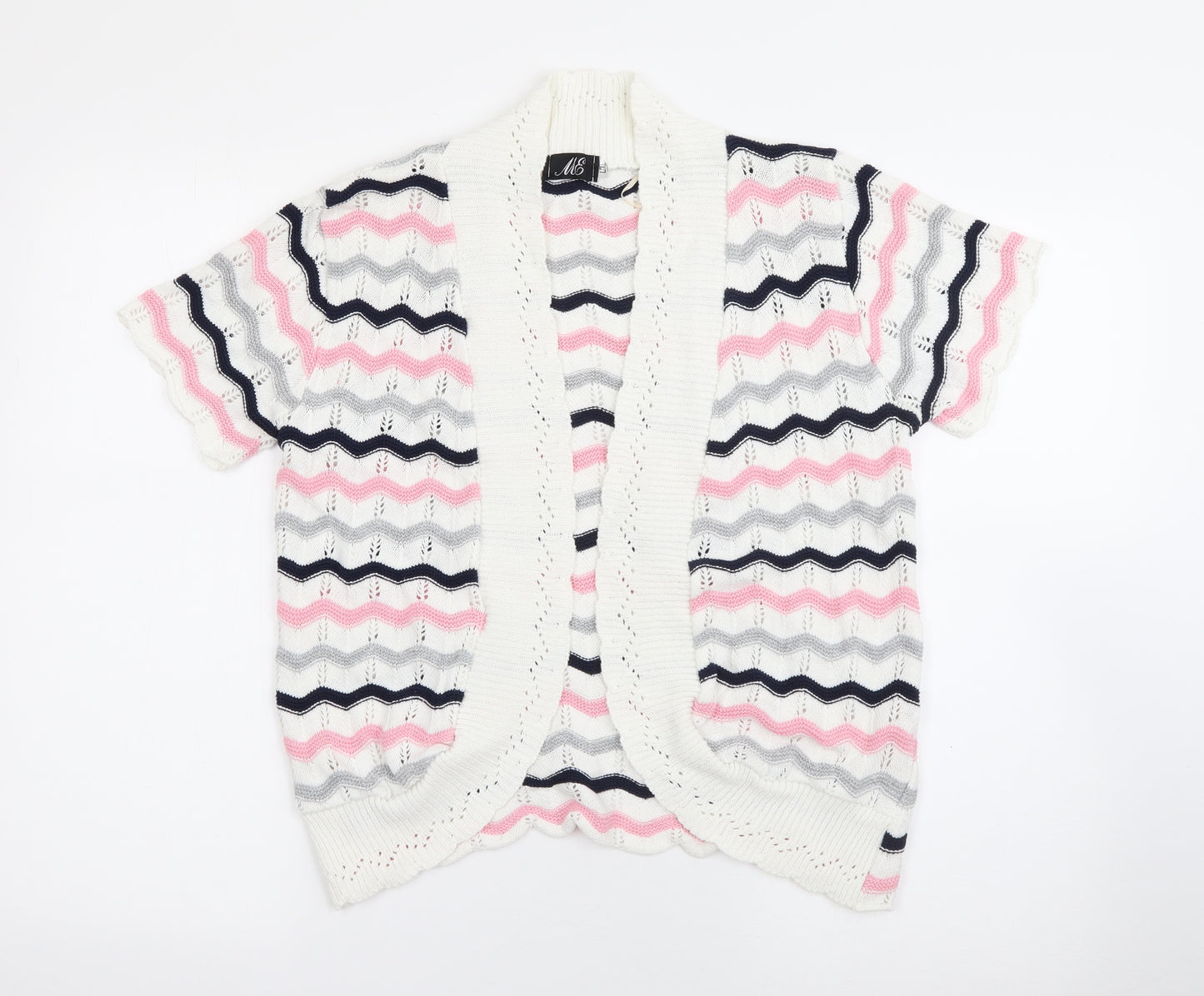 ME Womens White V-Neck Striped Cotton Cardigan Jumper Size L