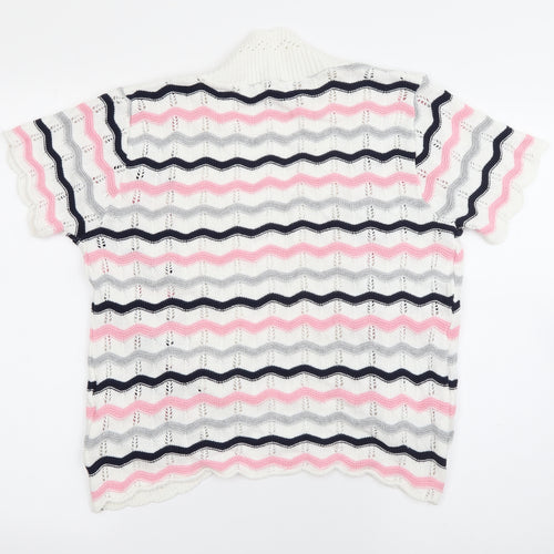 ME Womens White V-Neck Striped Cotton Cardigan Jumper Size L