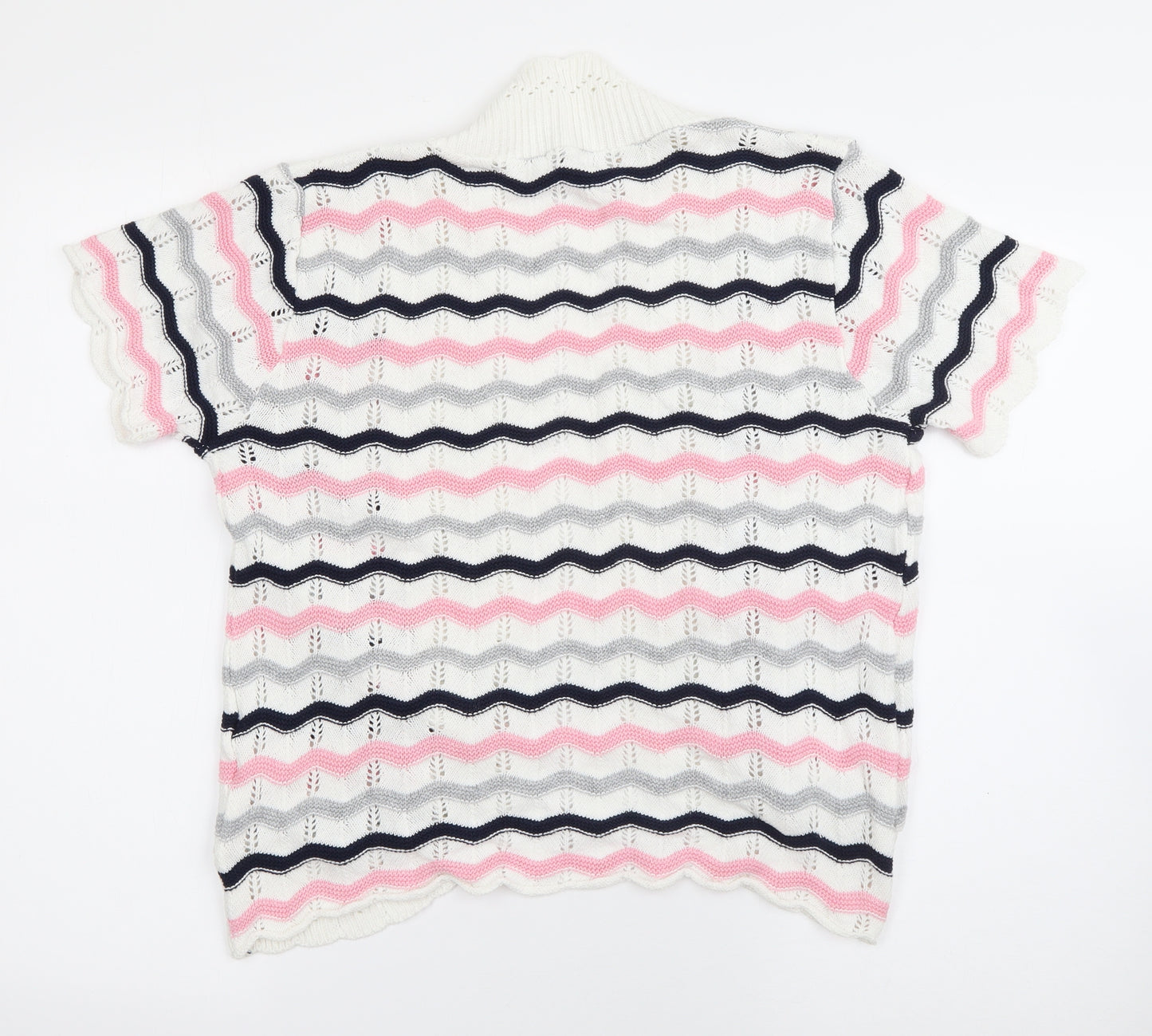 ME Womens White V-Neck Striped Cotton Cardigan Jumper Size L