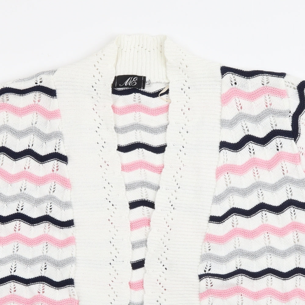 ME Womens White V-Neck Striped Cotton Cardigan Jumper Size L