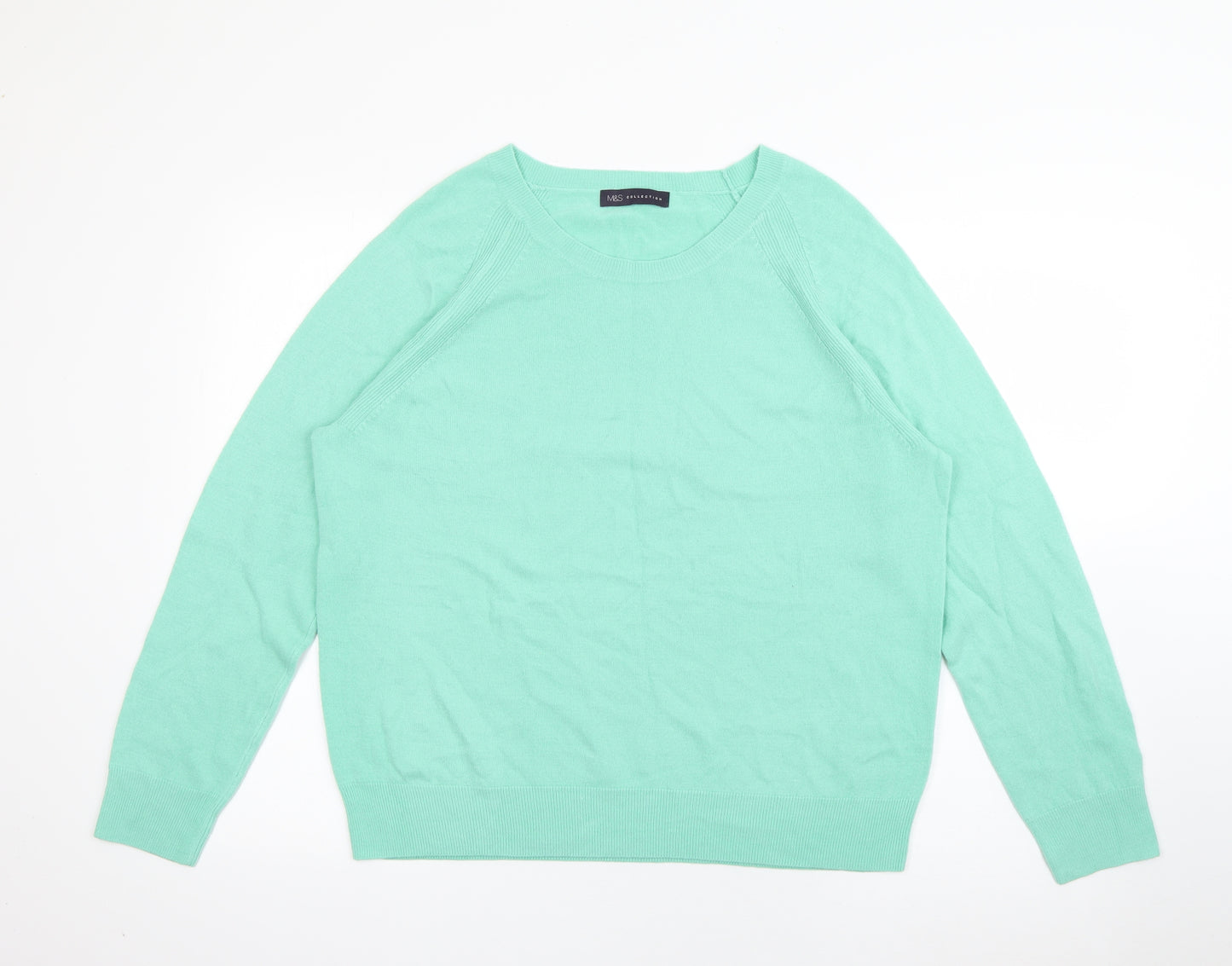 Marks and Spencer Womens Green Crew Neck  Acrylic Pullover Jumper Size 18