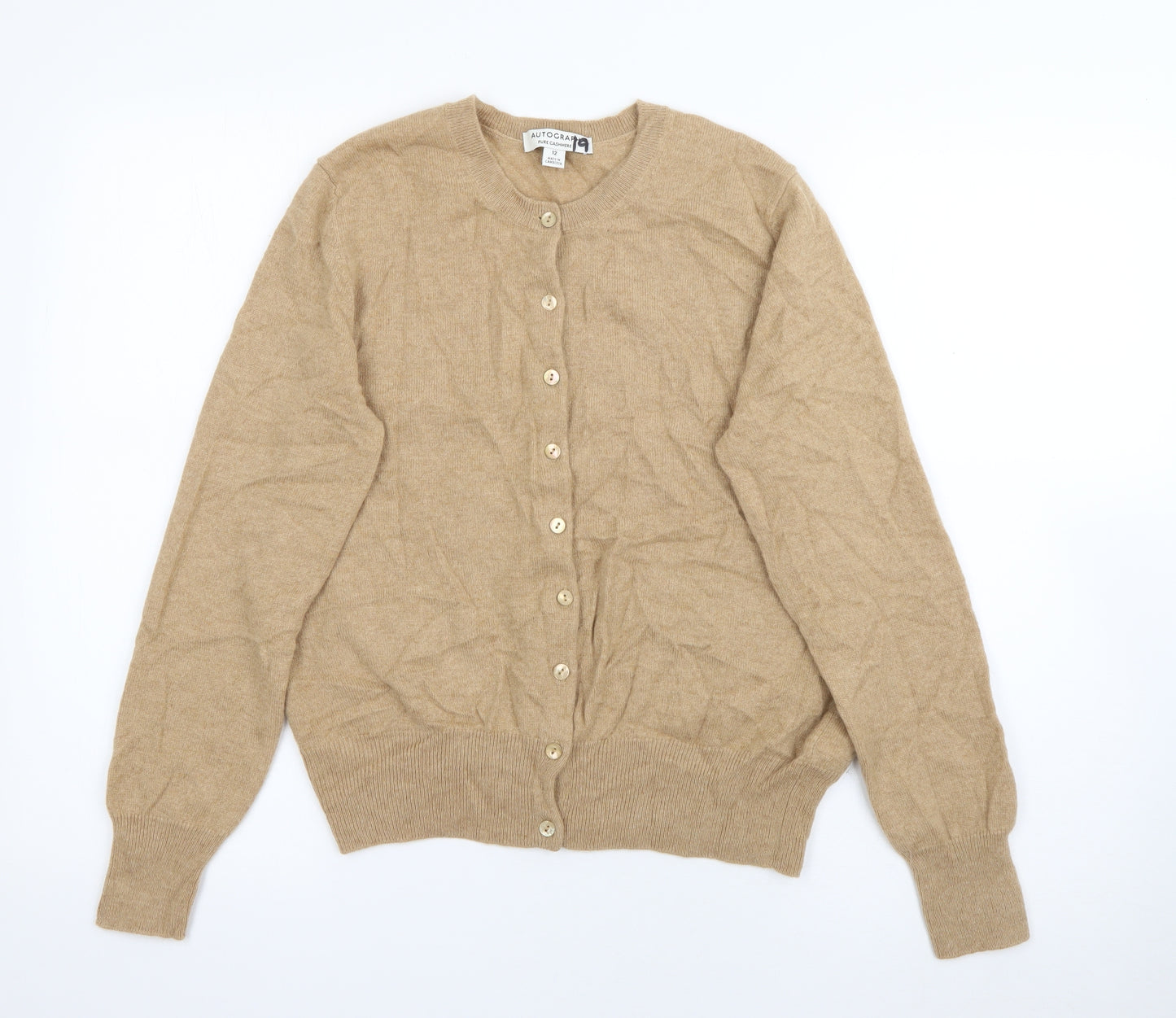 Autograph Womens Brown Crew Neck  Cashmere Cardigan Jumper Size 12