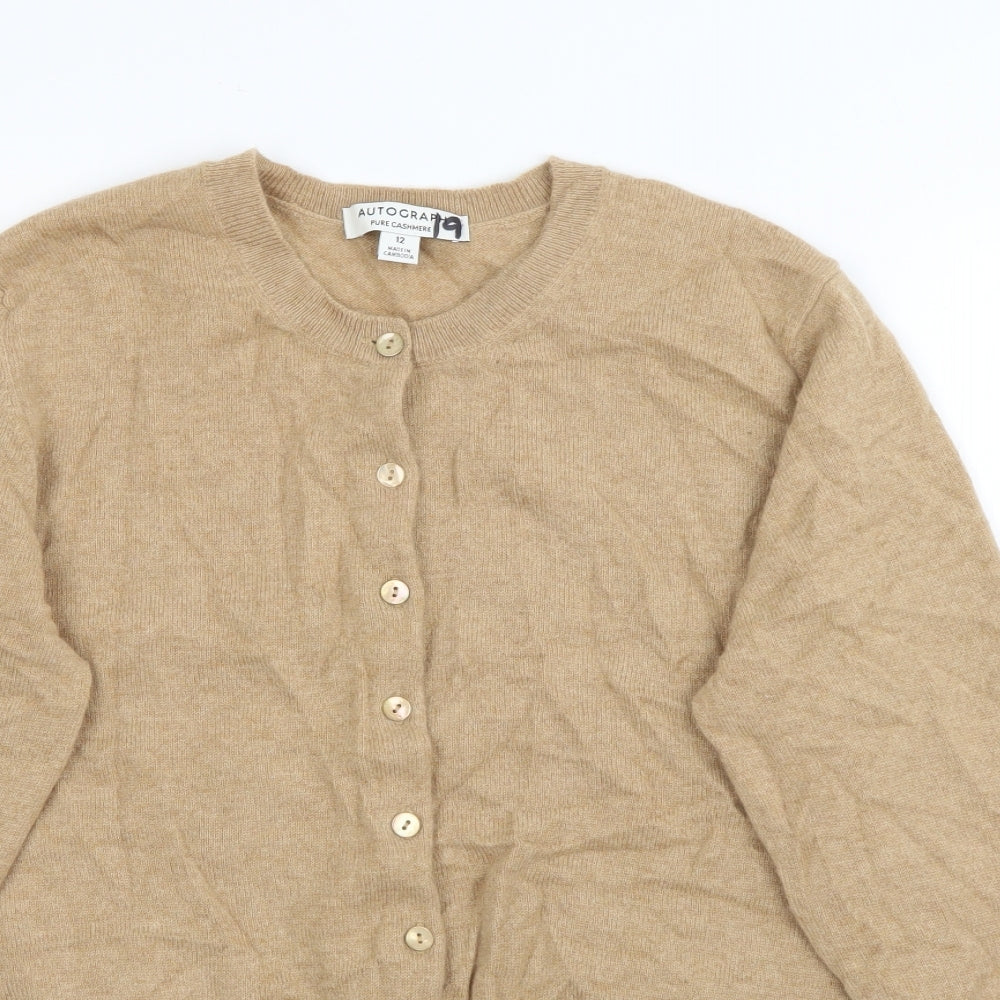 Autograph Womens Brown Crew Neck  Cashmere Cardigan Jumper Size 12