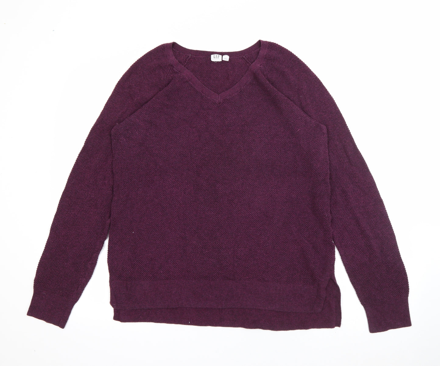 Gap Womens Purple V-Neck  Cotton Pullover Jumper Size L