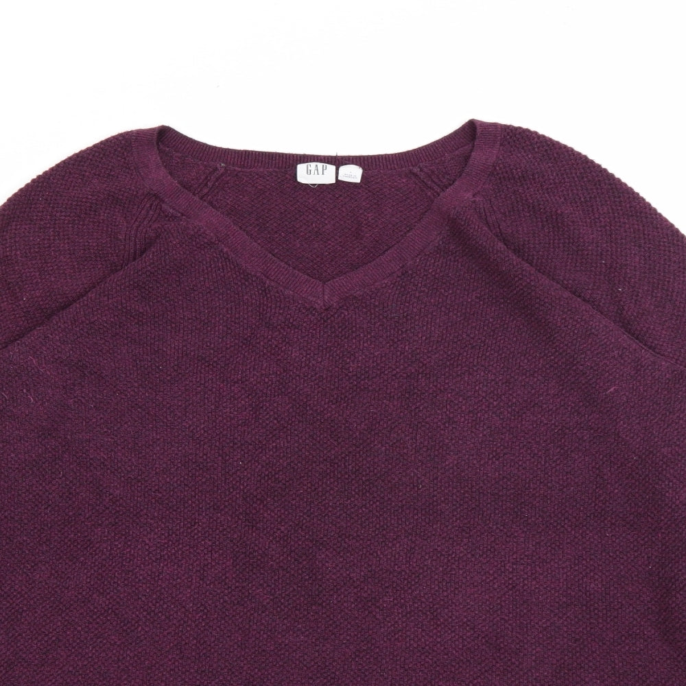Gap Womens Purple V-Neck  Cotton Pullover Jumper Size L