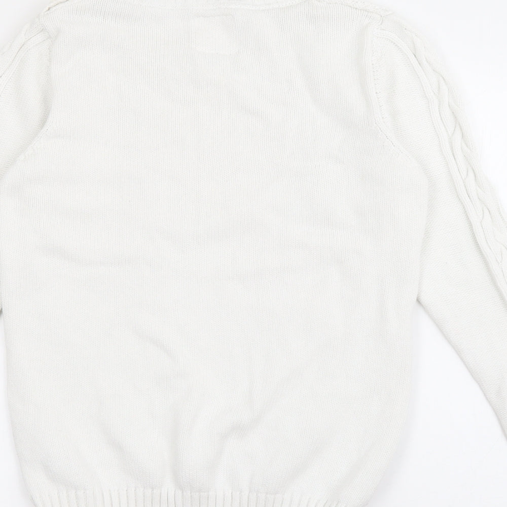 Country Rose Womens White Crew Neck  Cotton Pullover Jumper Size S