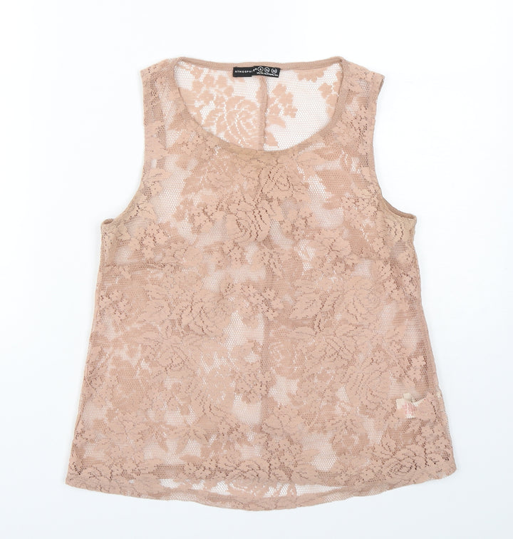 Atmosphere Womens Beige Floral Polyester Basic Tank Size 6 Round Neck