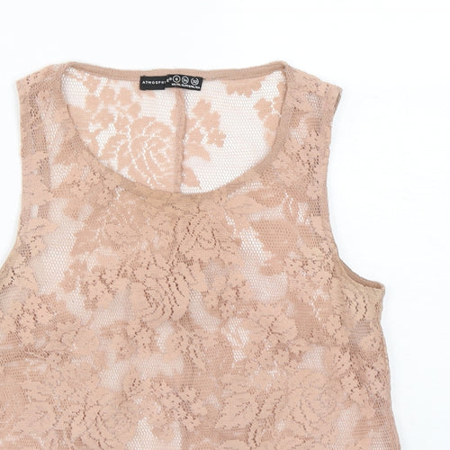 Atmosphere Womens Beige Floral Polyester Basic Tank Size 6 Round Neck
