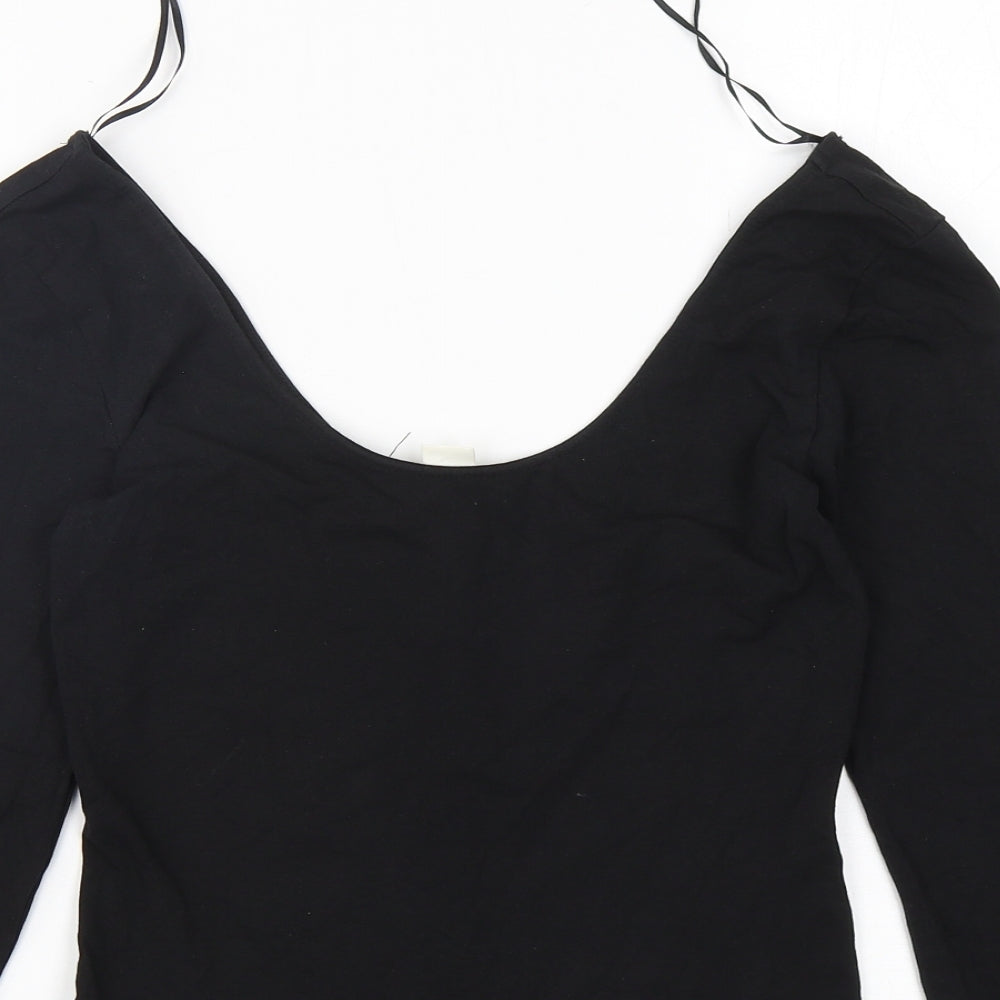 H&M Womens Black  Cotton Bodysuit One-Piece Size S  Hook & Eye