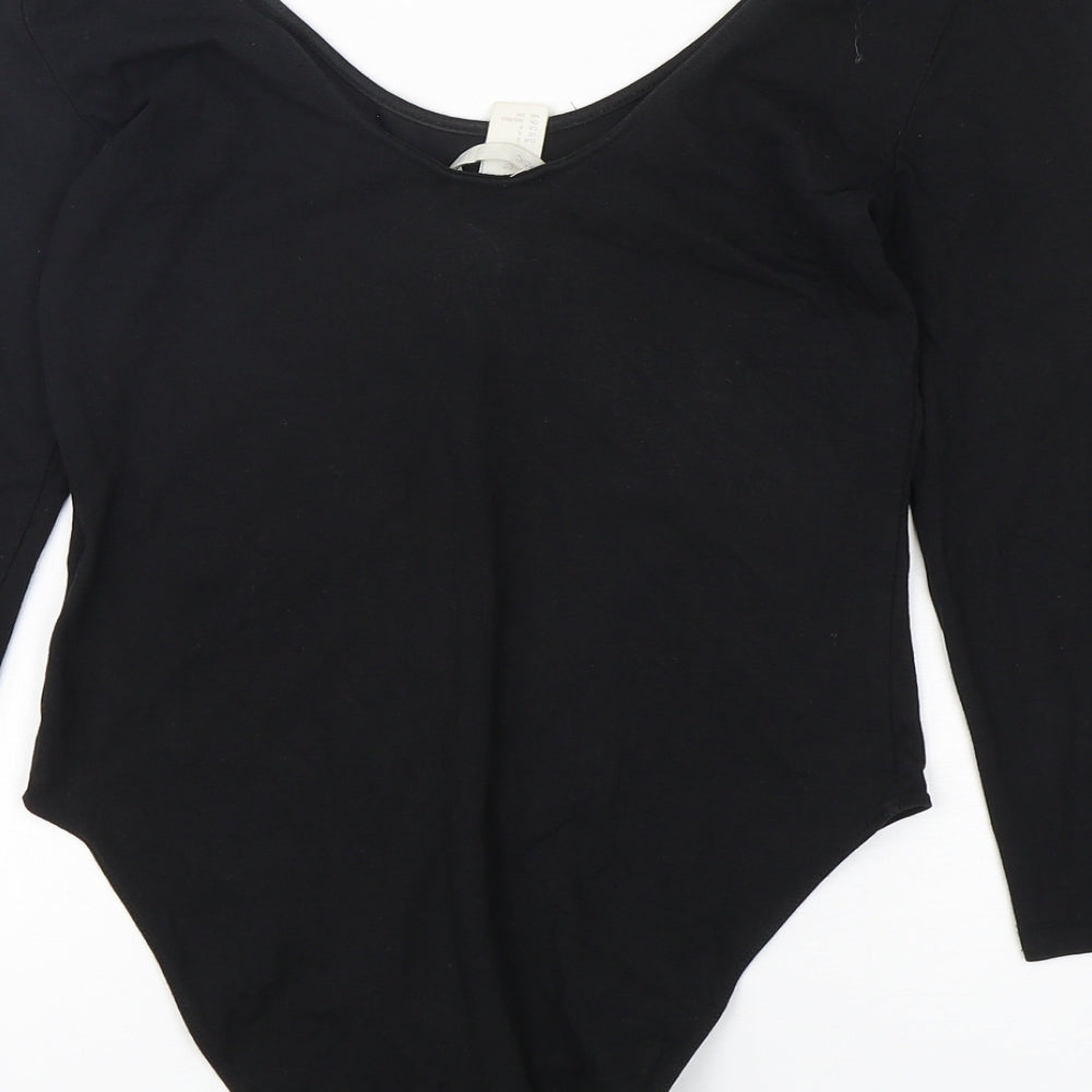 H&M Womens Black  Cotton Bodysuit One-Piece Size S  Hook & Eye