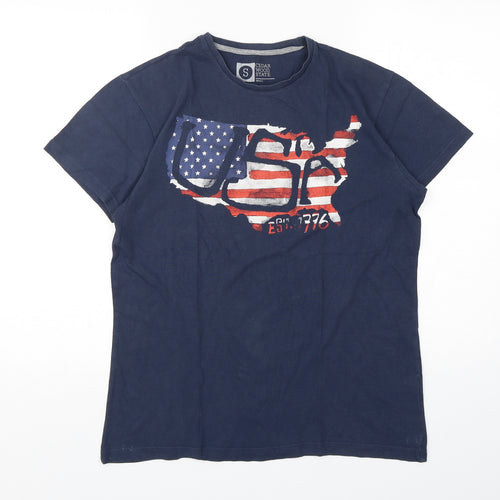 Cedar Wood State Mens Blue  Cotton  T-Shirt Size S Round Neck
