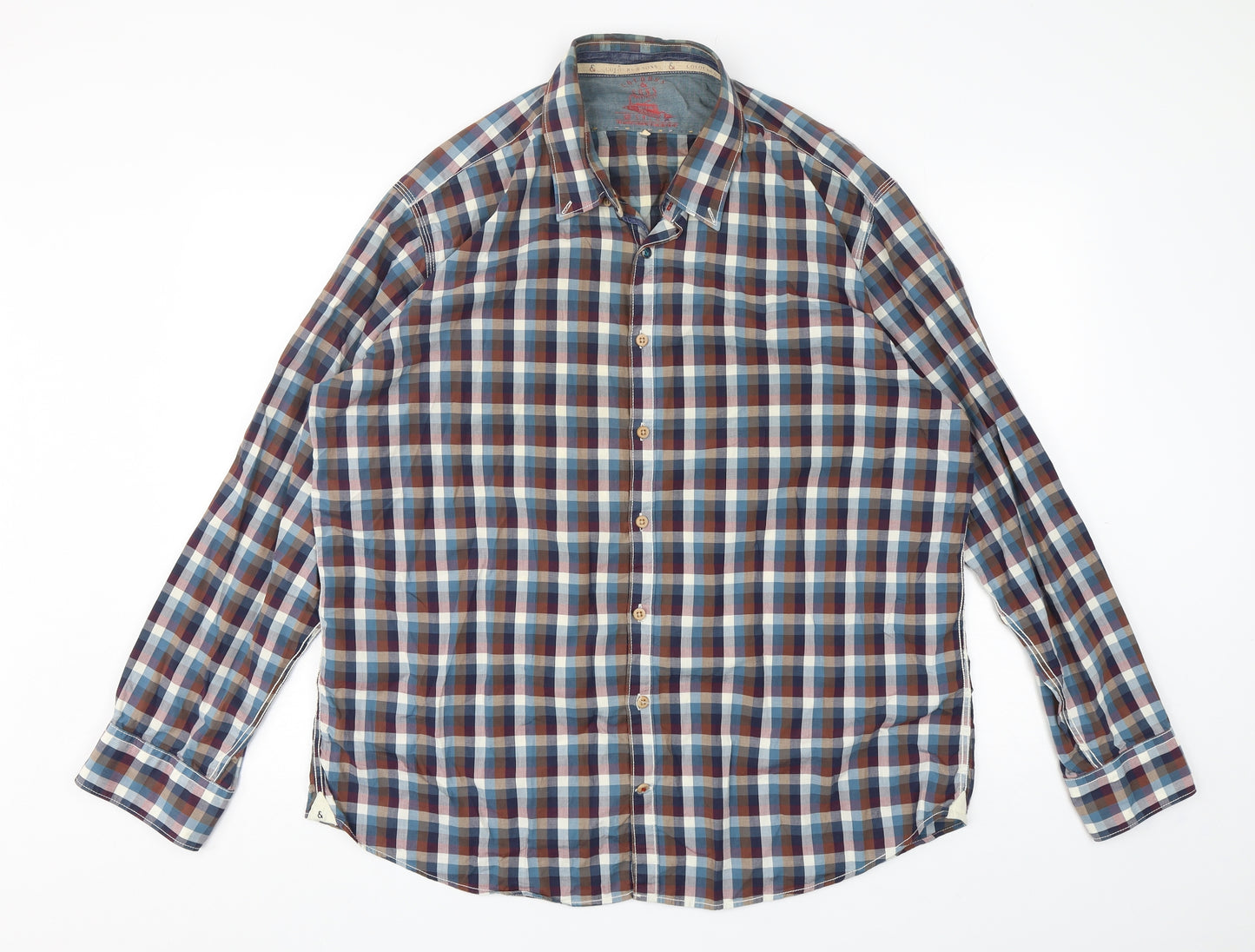 Colours & Sons Mens Multicoloured Check Polyester  Button-Up Size XL Collared Button