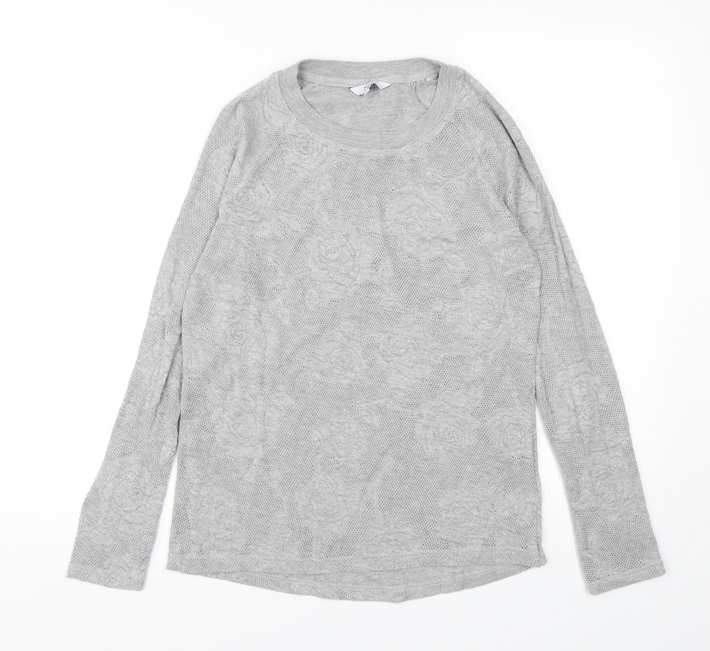 NEXT Womens Grey Round Neck Floral Cotton Pullover Jumper Size 6