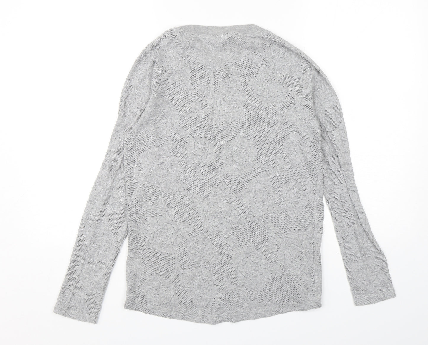NEXT Womens Grey Round Neck Floral Cotton Pullover Jumper Size 6
