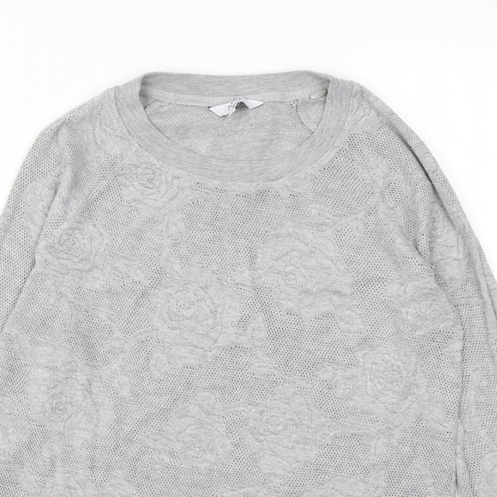 NEXT Womens Grey Round Neck Floral Cotton Pullover Jumper Size 6