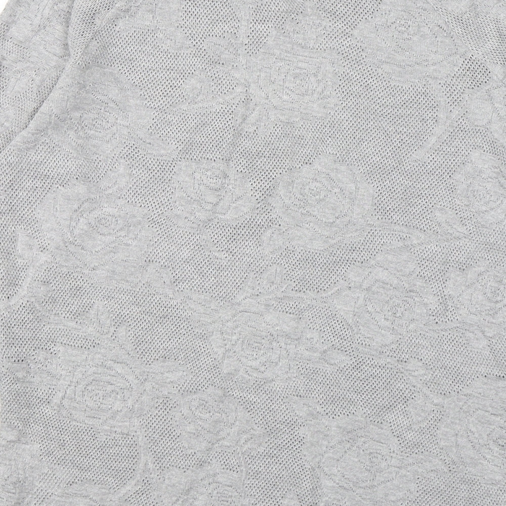 NEXT Womens Grey Round Neck Floral Cotton Pullover Jumper Size 6