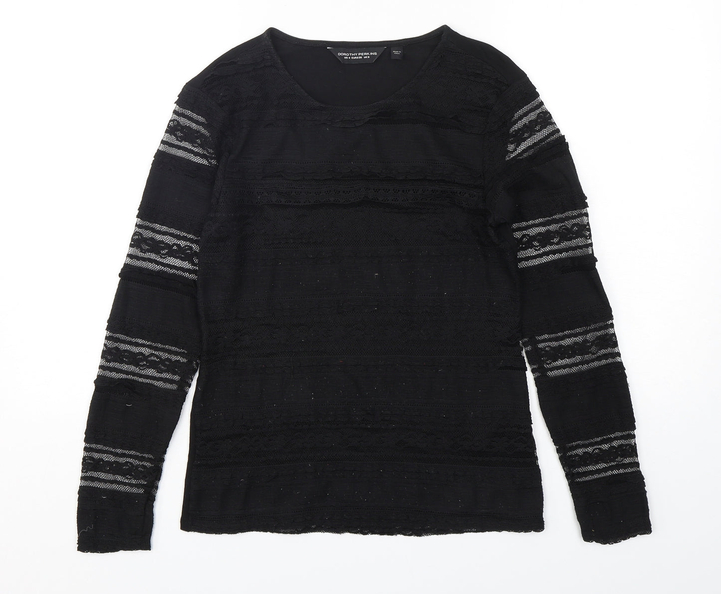 Dorothy Perkins Womens Black  Polyester Basic T-Shirt Size 8 Round Neck