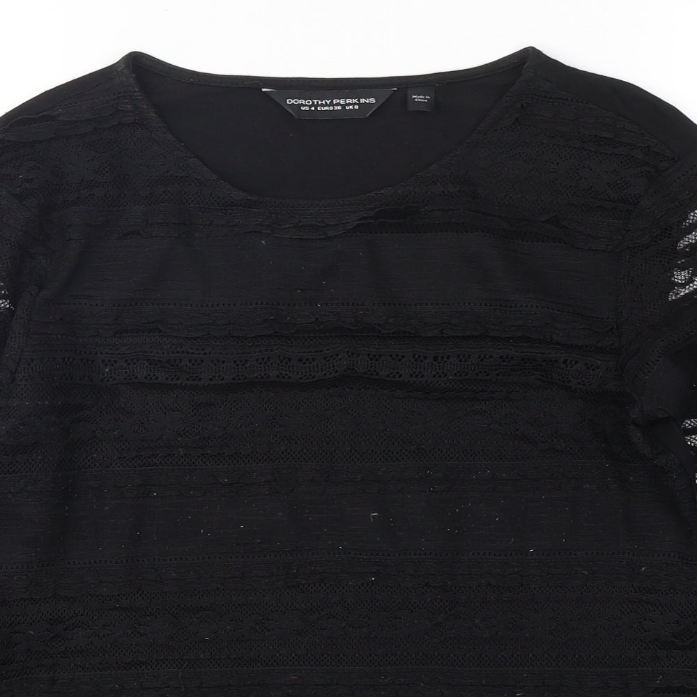 Dorothy Perkins Womens Black  Polyester Basic T-Shirt Size 8 Round Neck