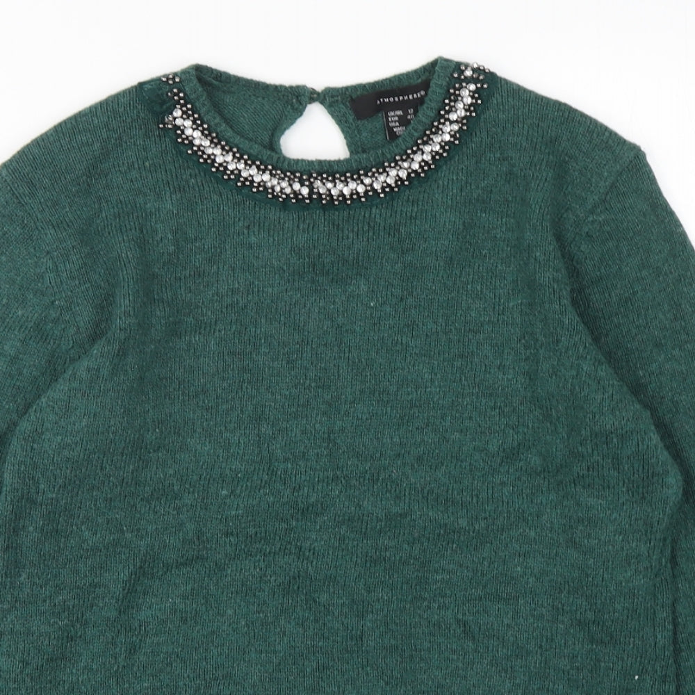 Atmosphere Womens Green Round Neck  Nylon Pullover Jumper Size 12
