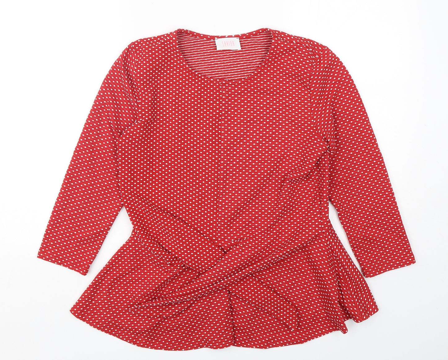 savida Womens Red Round Neck Polka Dot Polyester Pullover Jumper Size M