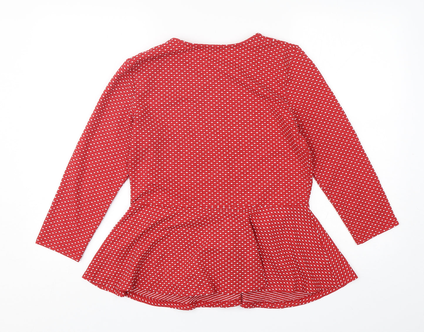 savida Womens Red Round Neck Polka Dot Polyester Pullover Jumper Size M
