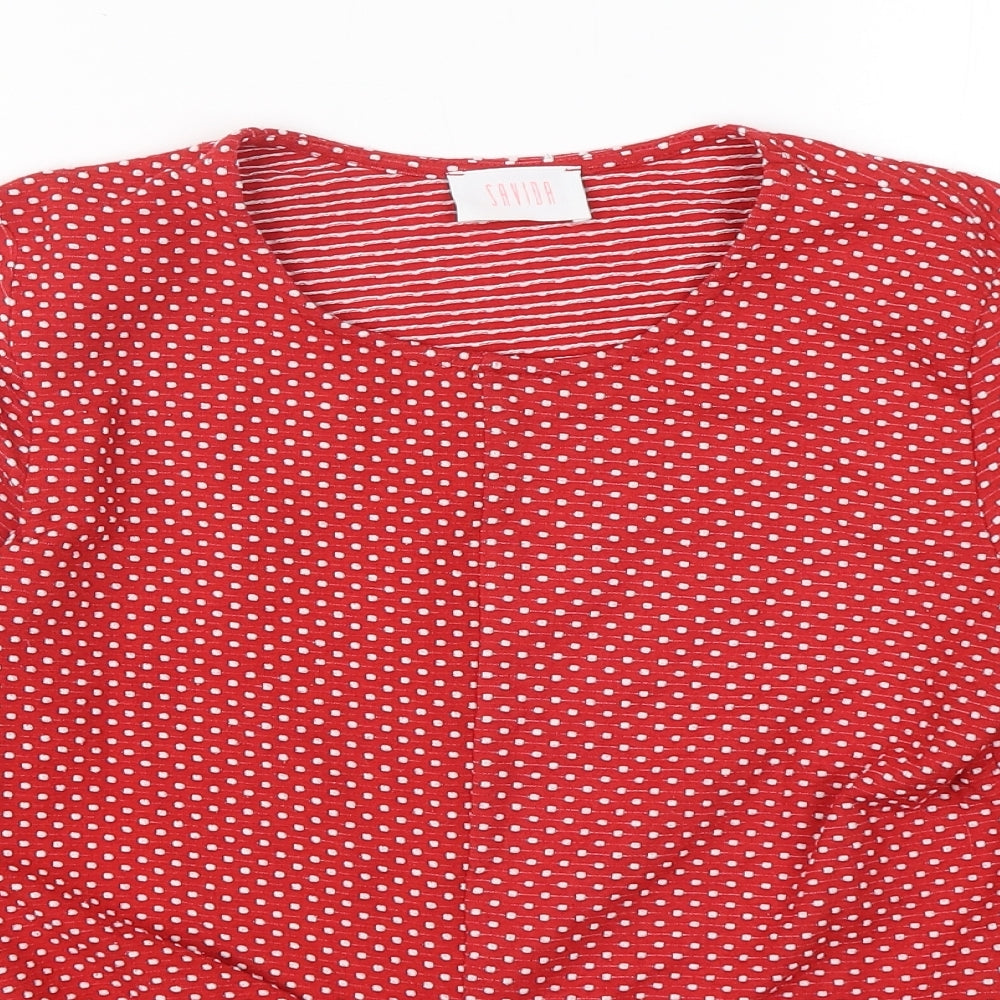savida Womens Red Round Neck Polka Dot Polyester Pullover Jumper Size M