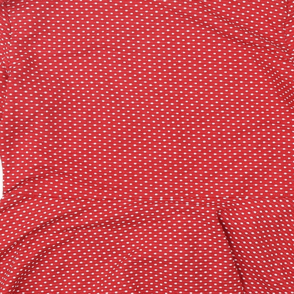 savida Womens Red Round Neck Polka Dot Polyester Pullover Jumper Size M