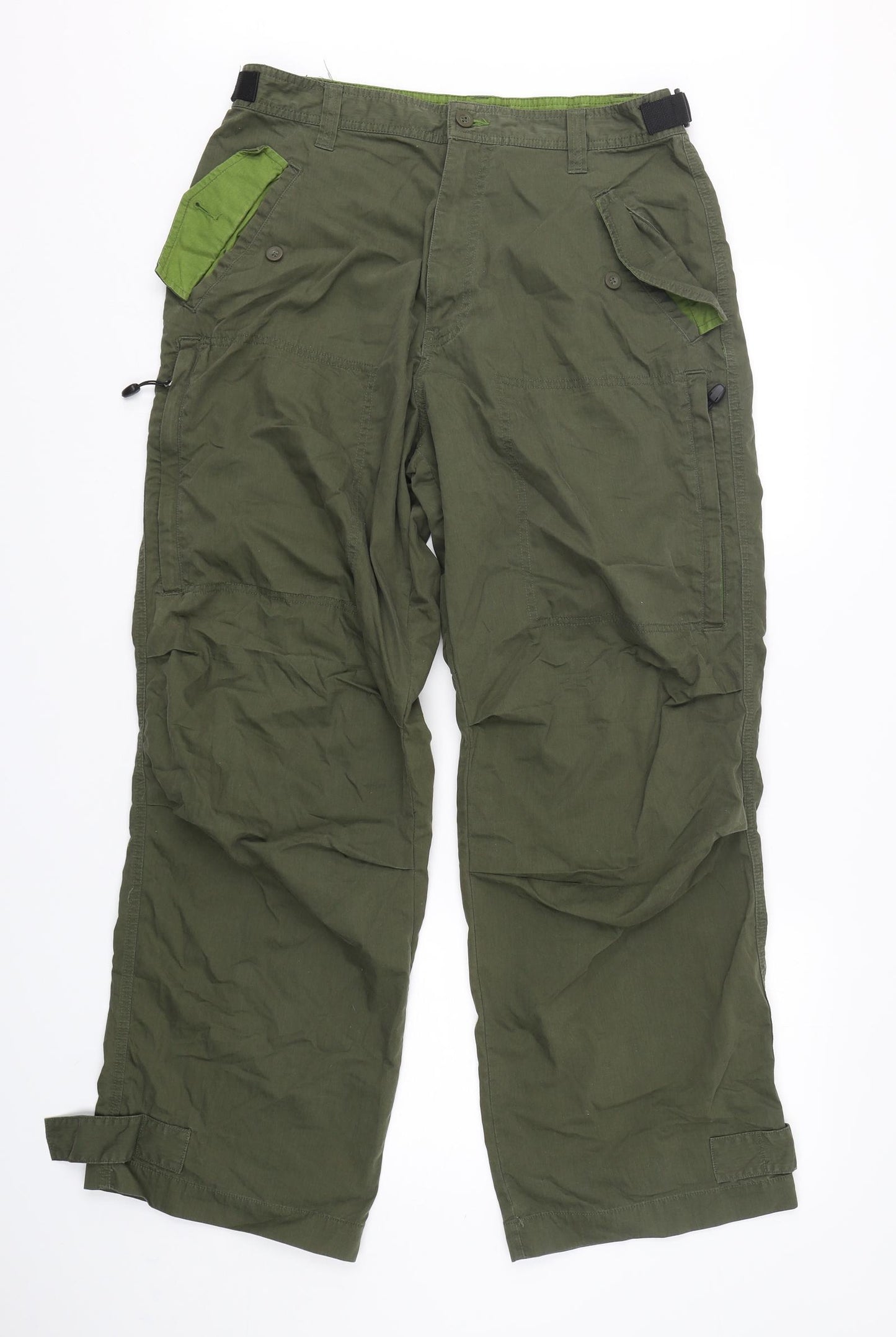 Marks and Spencer Mens Green  Cotton Cargo Trousers Size 34 L31 in Regular