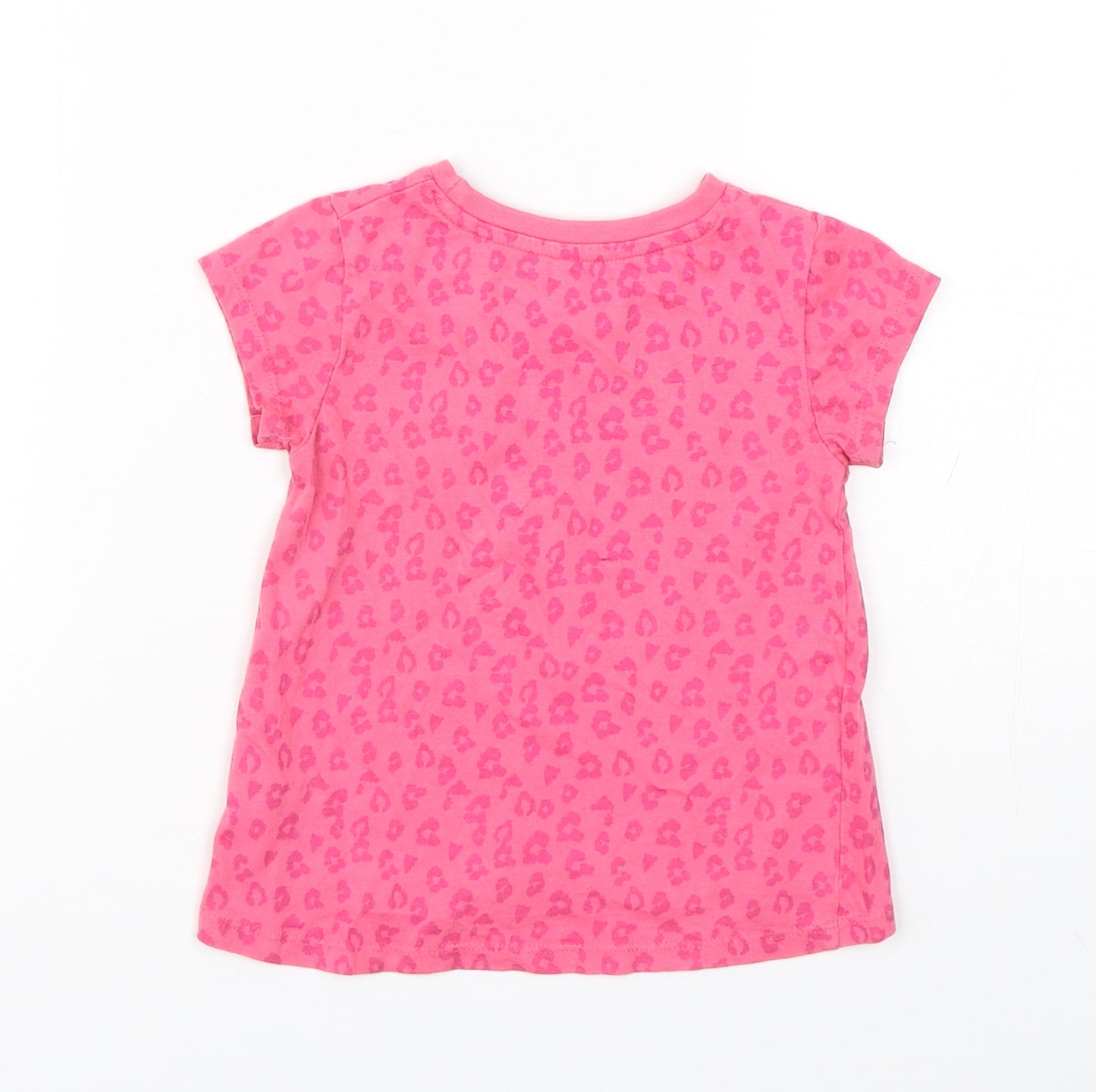 Dunnes Stores Girls Pink Animal Print Cotton Basic T-Shirt Size 18-24 Months Round Neck Pullover