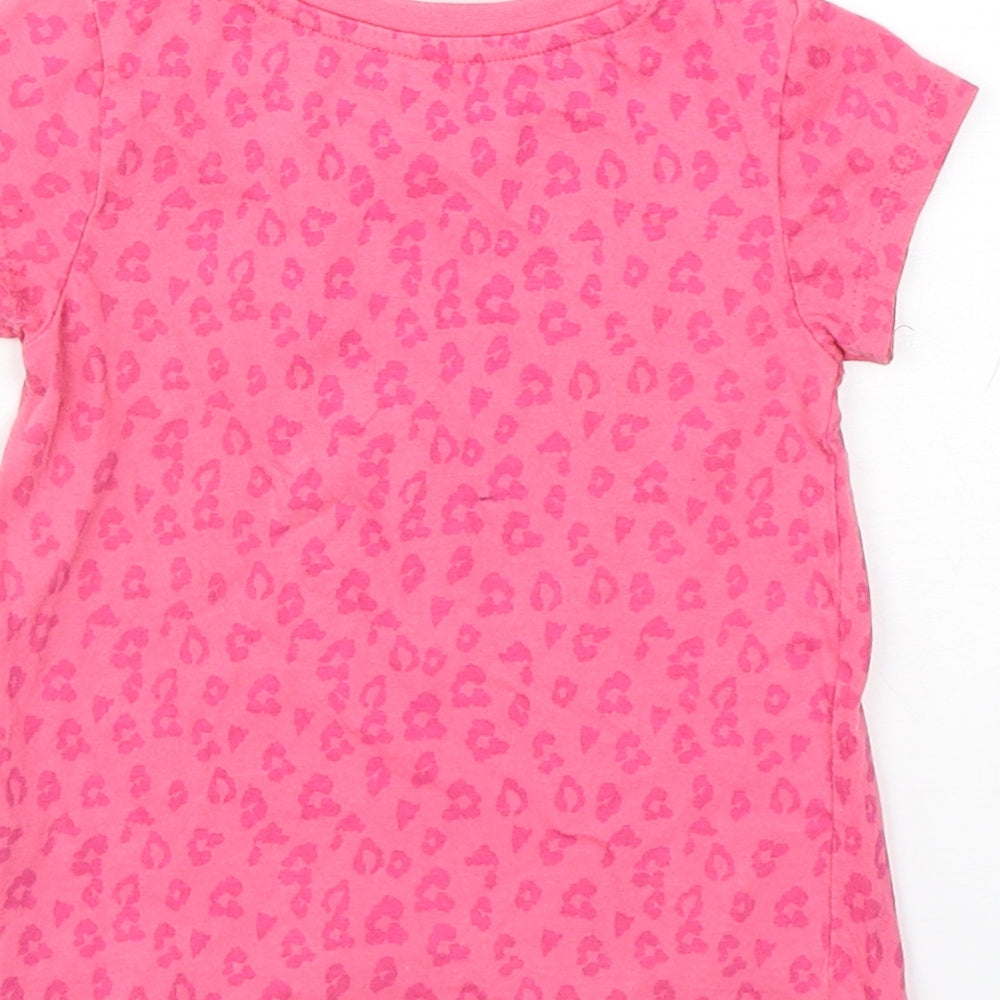 Dunnes Stores Girls Pink Animal Print Cotton Basic T-Shirt Size 18-24 Months Round Neck Pullover