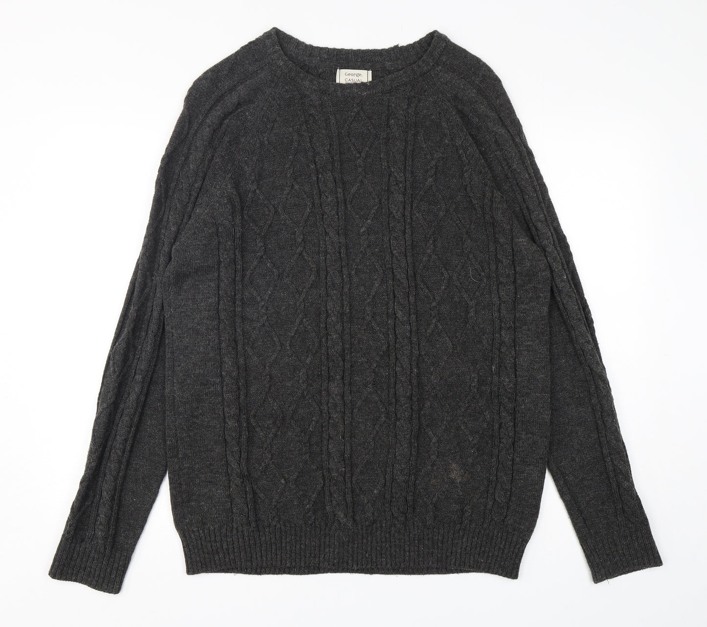 George Mens Grey Round Neck  Acrylic Pullover Jumper Size M