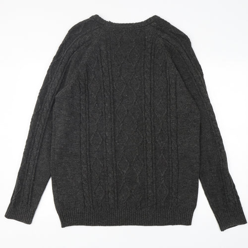 George Mens Grey Round Neck  Acrylic Pullover Jumper Size M