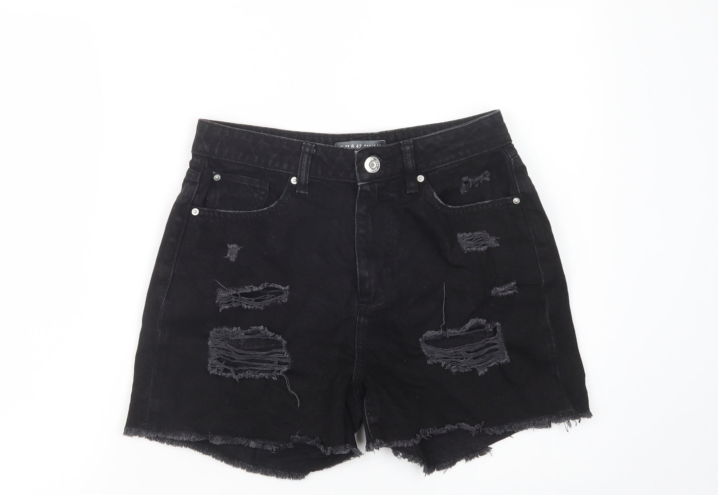 Primark Womens Black  Cotton Boyfriend Shorts Size 10 L3 in Regular Button