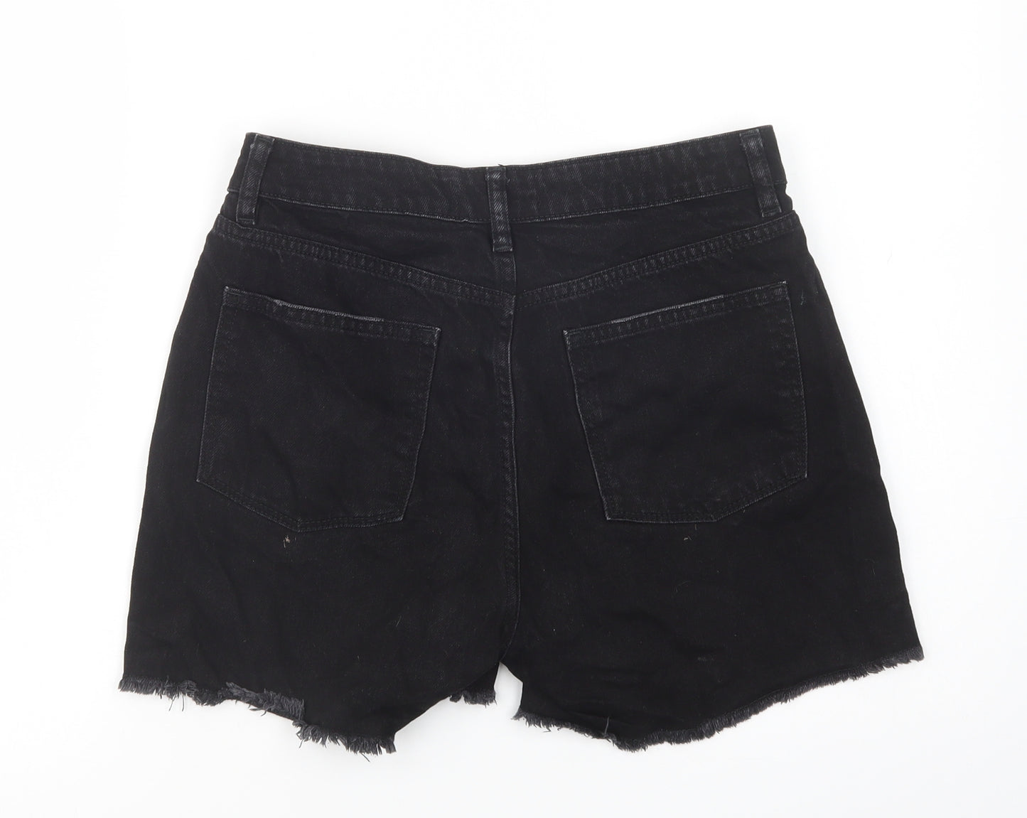 Primark Womens Black  Cotton Boyfriend Shorts Size 10 L3 in Regular Button