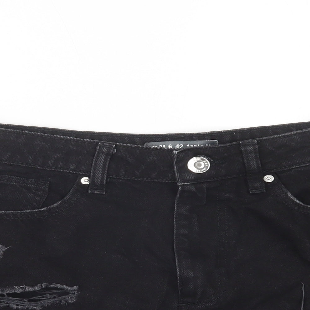 Primark Womens Black  Cotton Boyfriend Shorts Size 10 L3 in Regular Button
