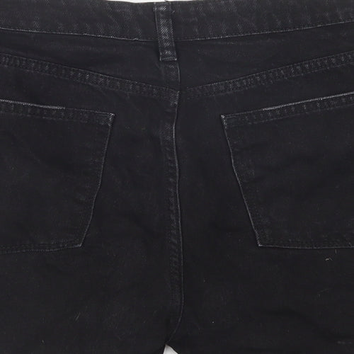 Primark Womens Black  Cotton Boyfriend Shorts Size 10 L3 in Regular Button