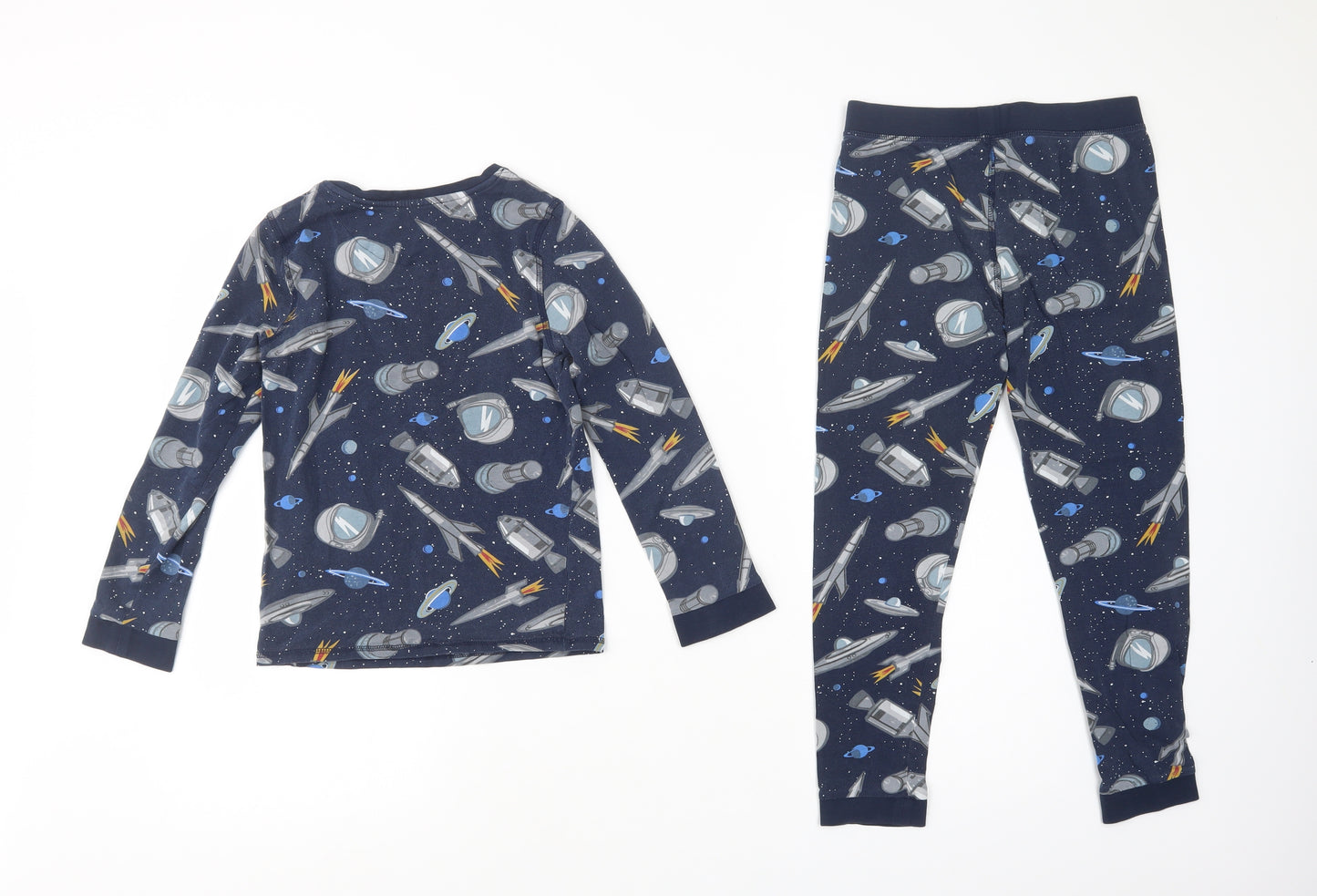 Marks and Spencer Boys Blue Geometric Cotton  Pyjama Set Size 8-9 Years  Pullover - Space