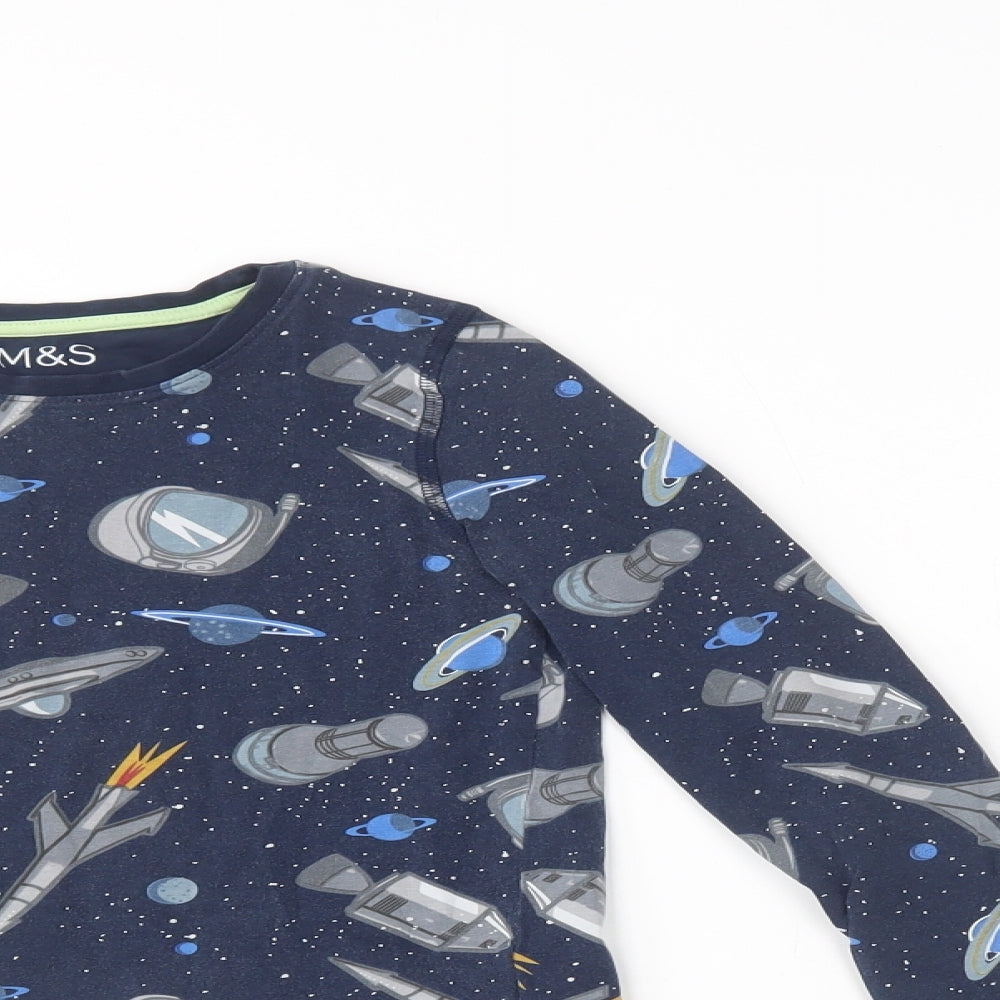 Marks and Spencer Boys Blue Geometric Cotton  Pyjama Set Size 8-9 Years  Pullover - Space