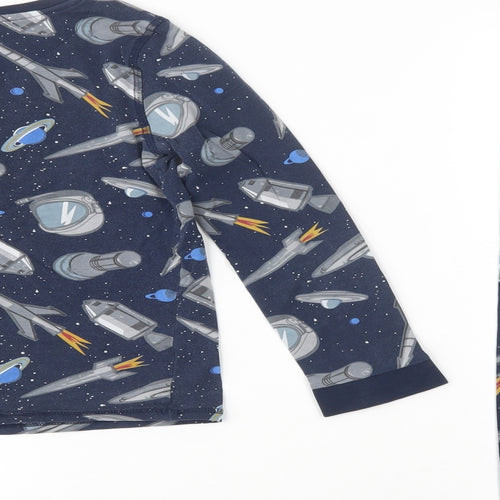 Marks and Spencer Boys Blue Geometric Cotton  Pyjama Set Size 8-9 Years  Pullover - Space