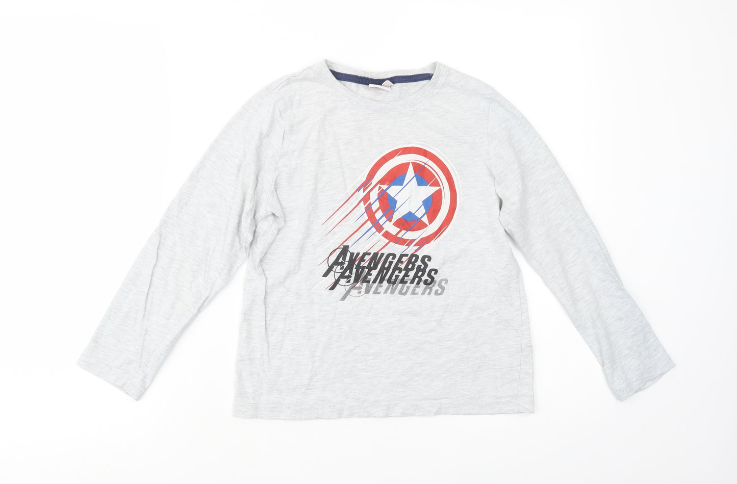 Primark Boys Grey  Cotton Pullover T-Shirt Size 9-10 Years Crew Neck Pullover - Avengers