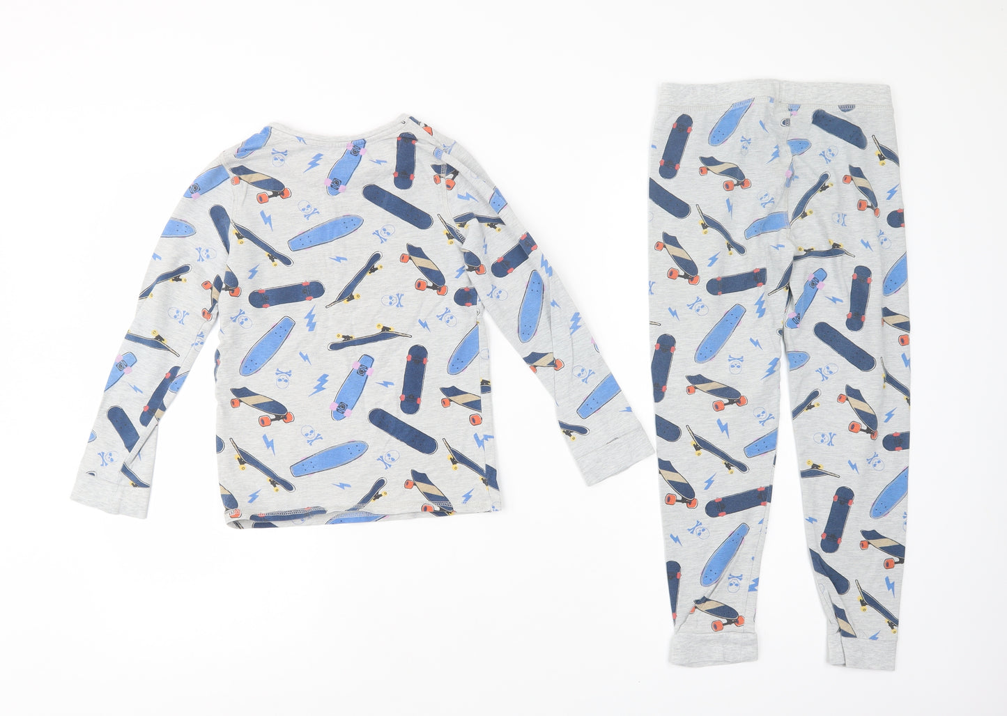 Marks and Spencer Boys Grey Geometric Cotton  Pyjama Set Size 8-9 Years  Pullover - Skateboard